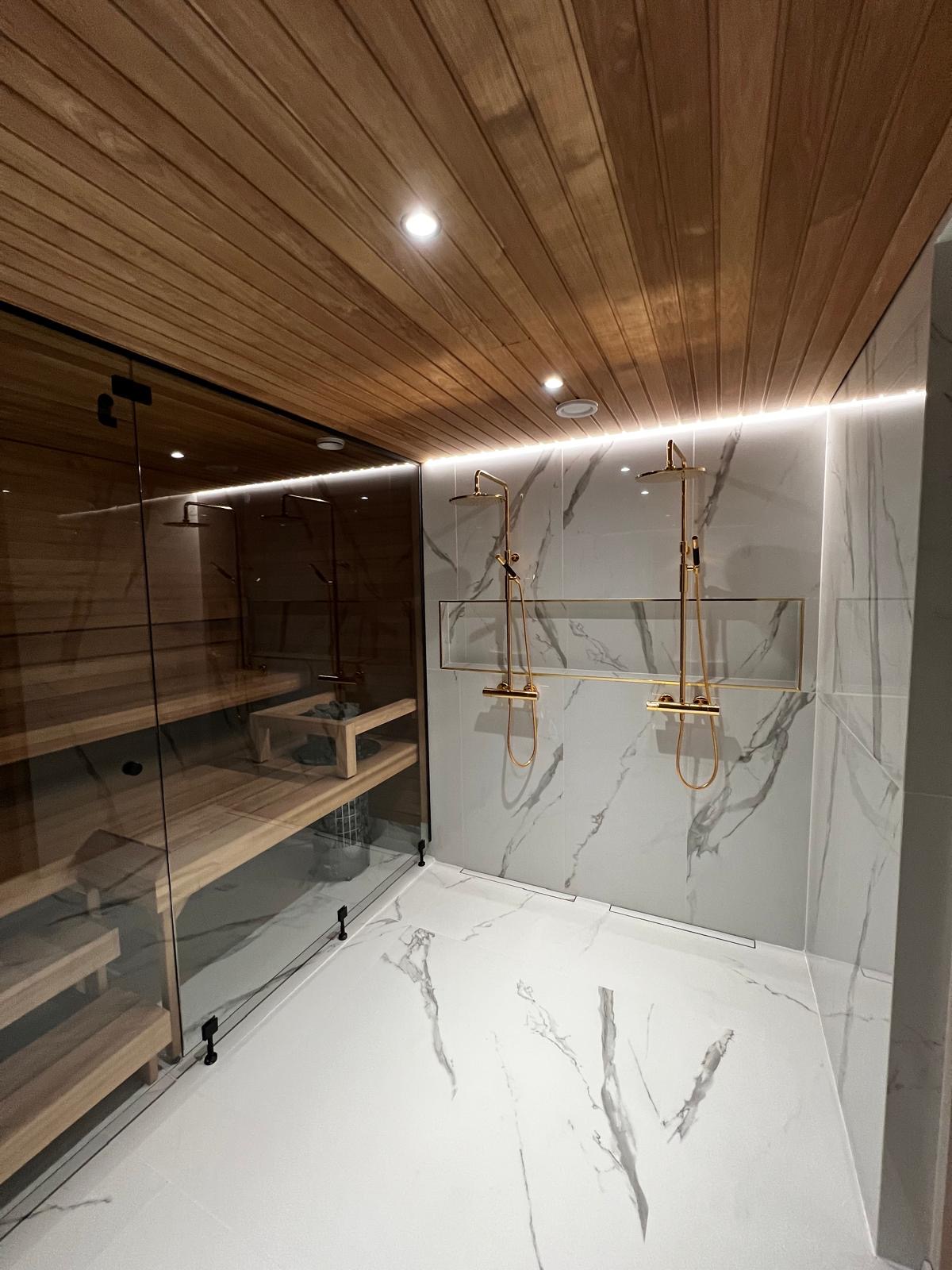 Sauna ja suihkutila valmiina